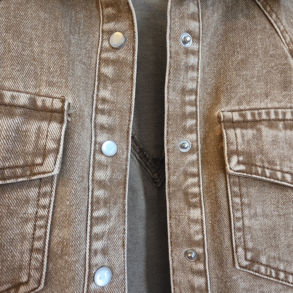 Lucky & Blessed Washed Brown Sleeveless Denim Vest - Picture 4 of 6